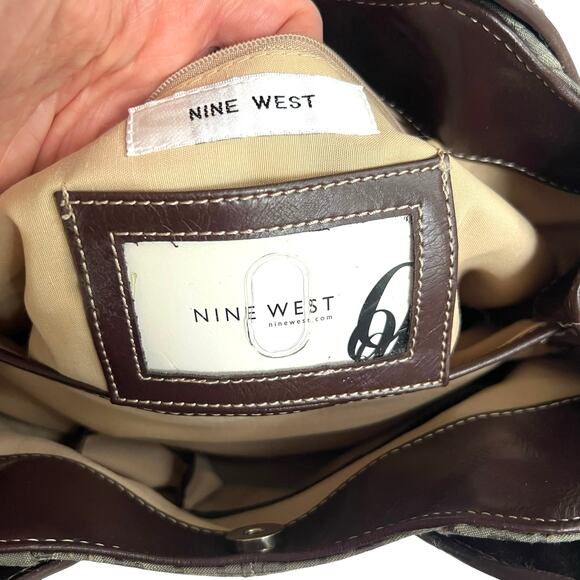 Vintage Nine West Brown Faux Leather Geometric Jacquard Shoulder Bag Tote - Picture 8 of 8